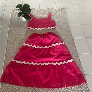 Vibrant Pink Skirt 2Piece Set with White Accents